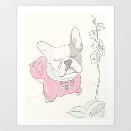 Sweet Frenchie French Bulldog Orchid Love Art Print