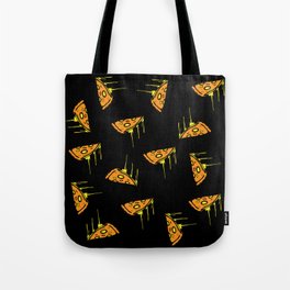 Pepperoni Pizza Dripping Cheese by the Slice Pattern (black) Tote Bag