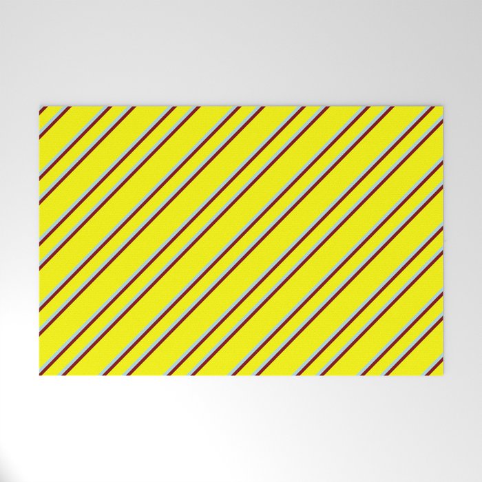 Yellow, Powder Blue, and Maroon Colored Stripes Pattern Welcome Mat