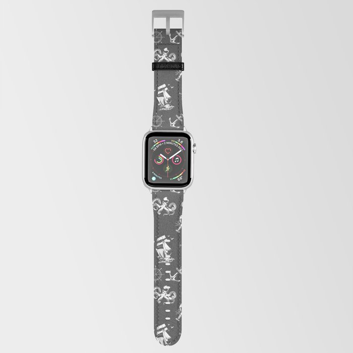 Dark Grey And White Silhouettes Of Vintage Nautical Pattern Apple Watch Band