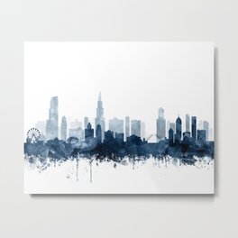 Chicago Skyline Navy Blue Watercolor by Zouzounio Art Metal Print