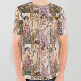 Alfons Mucha, “ four flowers ” All Over Graphic Tee