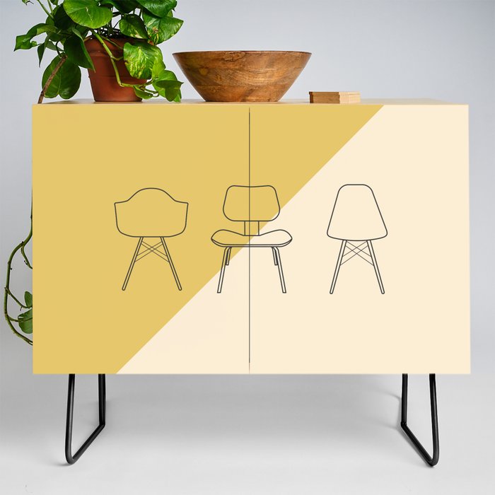 Eames Chairs // Mid Century Modern Minimalist Illustration Credenza