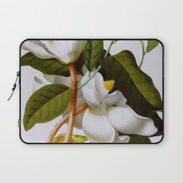 Vintage Botanical White Magnolia Flower Art Laptop Sleeve
