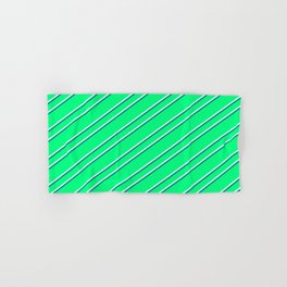 [ Thumbnail: Green, Light Cyan, and Teal Colored Striped/Lined Pattern Hand & Bath Towel ]