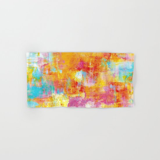 OFF THE GRID Colorful Pastel Neon Abstract Watercolor Acrylic Textural Art Painting Nature Rainbow Hand & Bath Towel