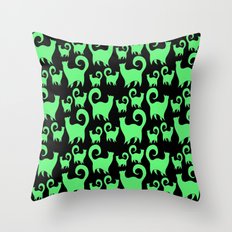 Green Snobby Cats Throw Pillow
