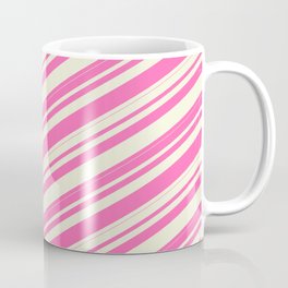[ Thumbnail: Hot Pink & Beige Colored Lines Pattern Coffee Mug ]