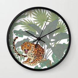 Leopards in the jungle pattern. Wall Clock