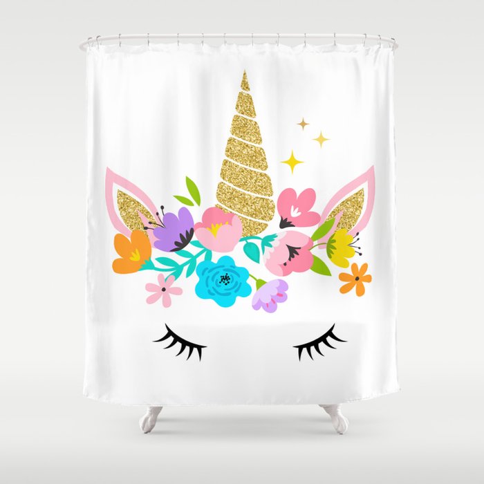 Unicorn- White Background Shower Curtain