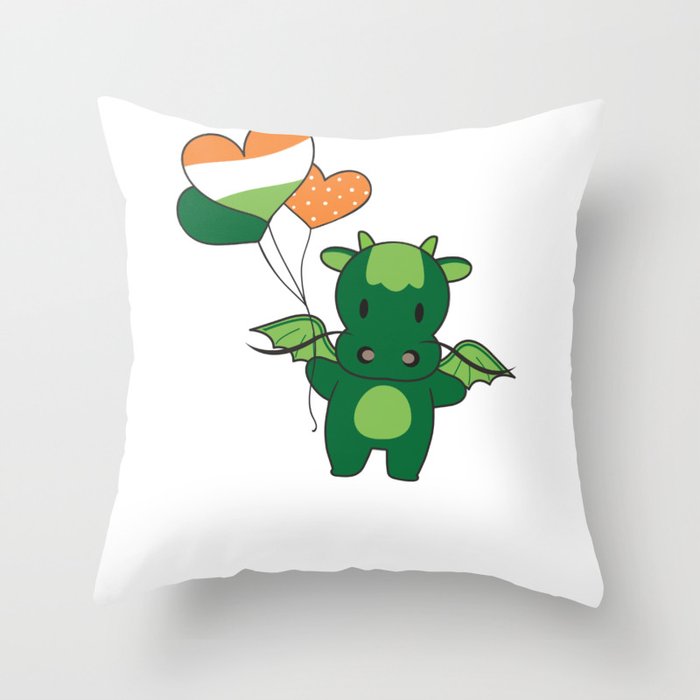 Dragon With Ireland Balloons Cute Animals Throw Pillow