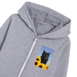 SNOKI - Black Cat Sunflower Blossoms #sunflower #flowers Kids Zip Hoodie