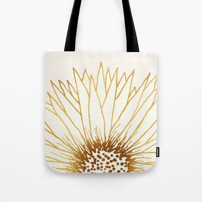 Gold Sunflower Floral Illustration Tote Bag