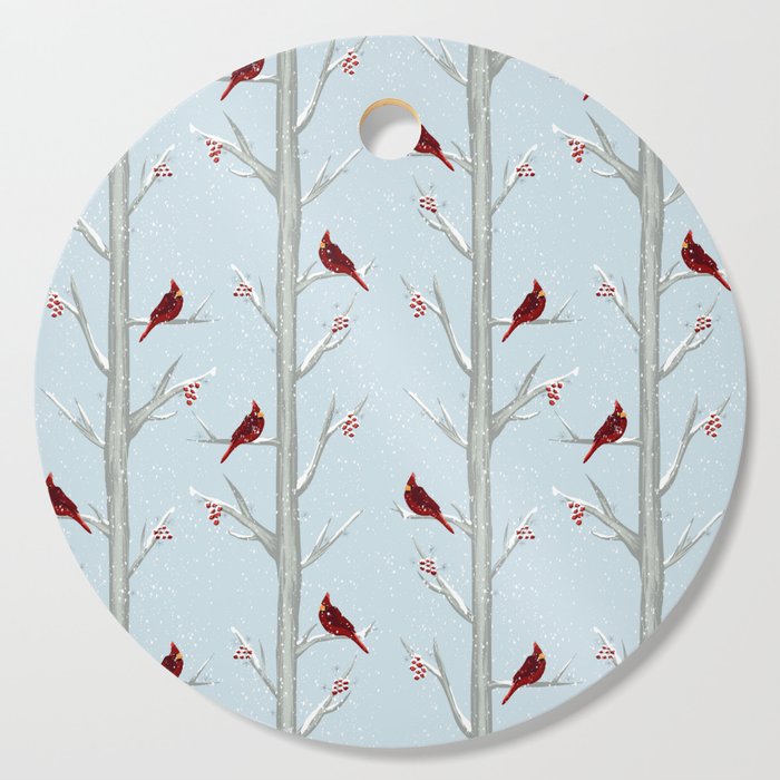 Red Cardinal Bird In The Winter Forest Cutting Board