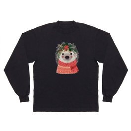 Hedgehog with Christmas Flowers Long Sleeve T-shirt