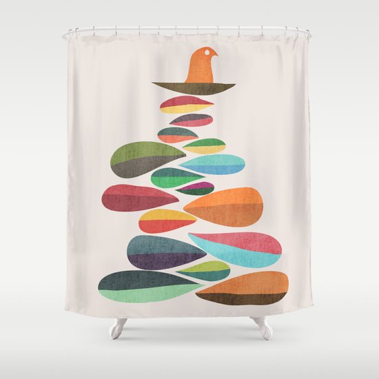 Bird nesting on top of pebbles hill Shower Curtain