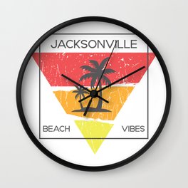 Jacksonville beach vibes Wall Clock | Sea, Trip, Birthday, Red, Gifts, Orange, Vintage, Surf, Wavylines, Sunbathing 