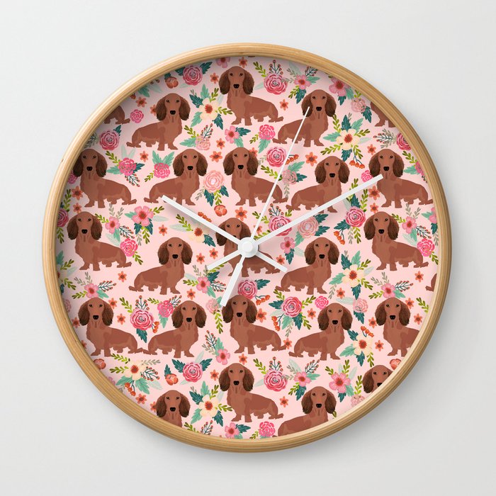 Long Haired Dachshund red coat pet friendly must have gifts for home dog lover Wall Clock