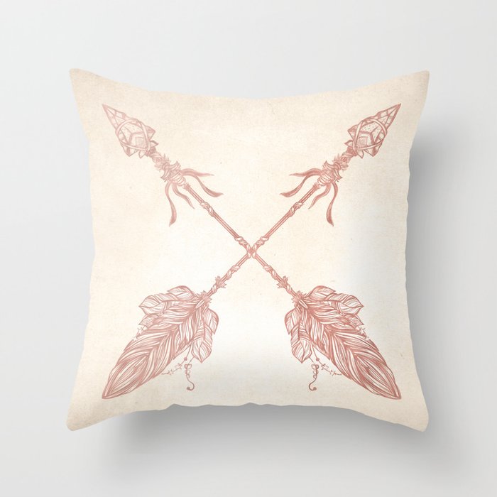 Tribal Arrows Rose Gold on Paper Throw Pillow