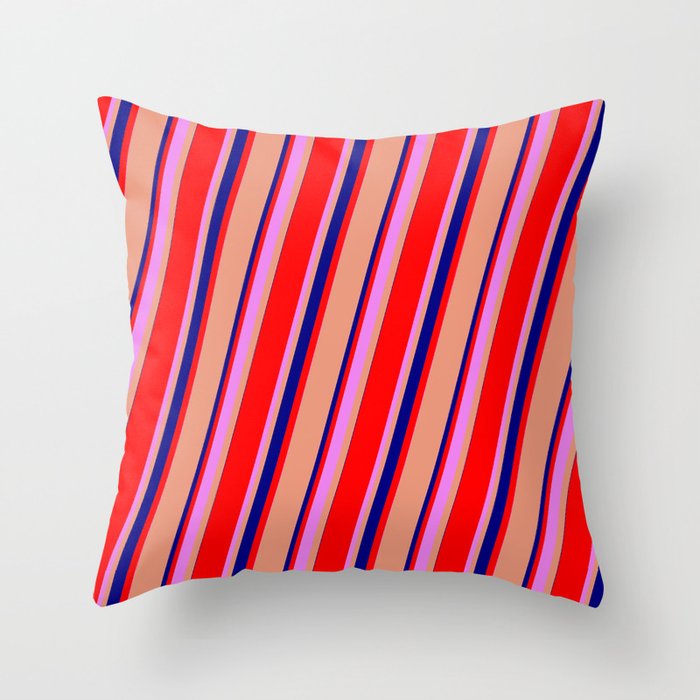 Dark Salmon, Blue, Red, and Violet Colored Lines Pattern Throw Pillow