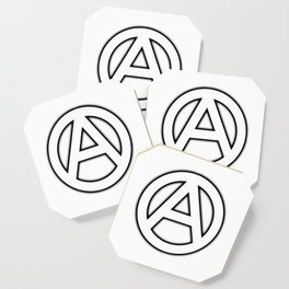 Anarchy Circular Symbol in white with black shadow. Coaster
