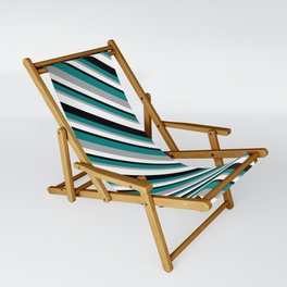 [ Thumbnail: Teal, Dark Grey, White, and Black Colored Lines/Stripes Pattern Sling Chair ]