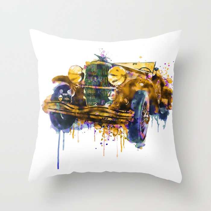 Oldtimer Automobile Watercolor Painting Throw Pillow