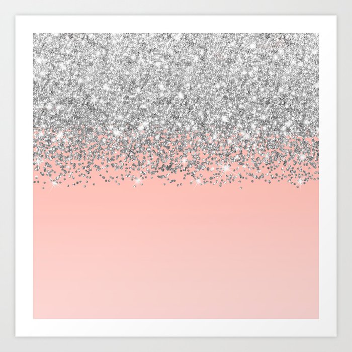 Girly Chic Silver Confetti Pink Gradient Ombre Art Print