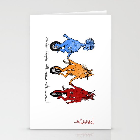 unite! and ride unicycles with unicorns with unibrows! Stationery Cards
