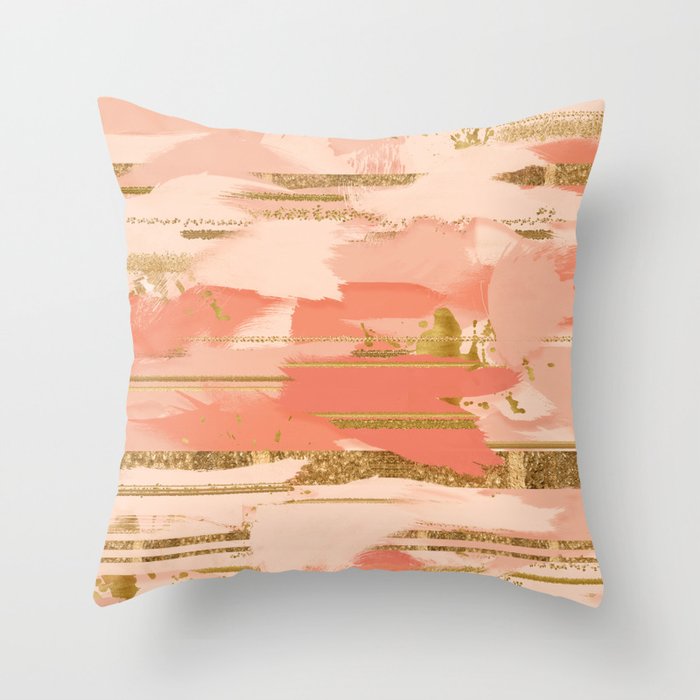 Shades of peach and gold strokes Throw Pillow