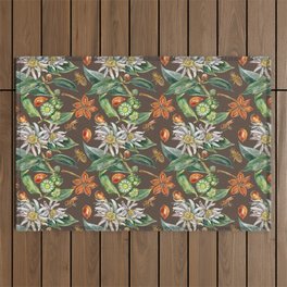Watercolor botanical seamless pattern of culinary and healing plant star anise Outdoor Rug