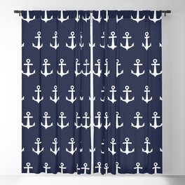 Nautical Navy Blue and White Anchors Blackout Curtain