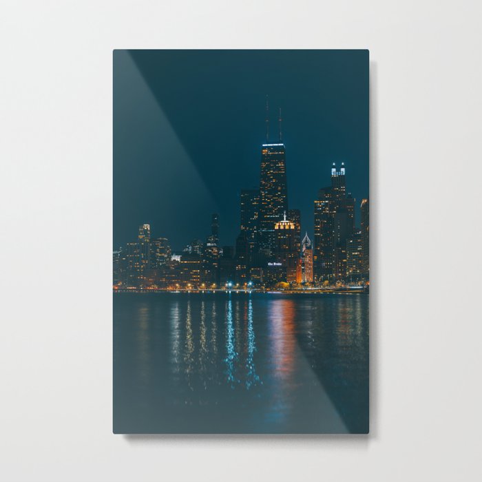 Chicago Skyline at Night Metal Print