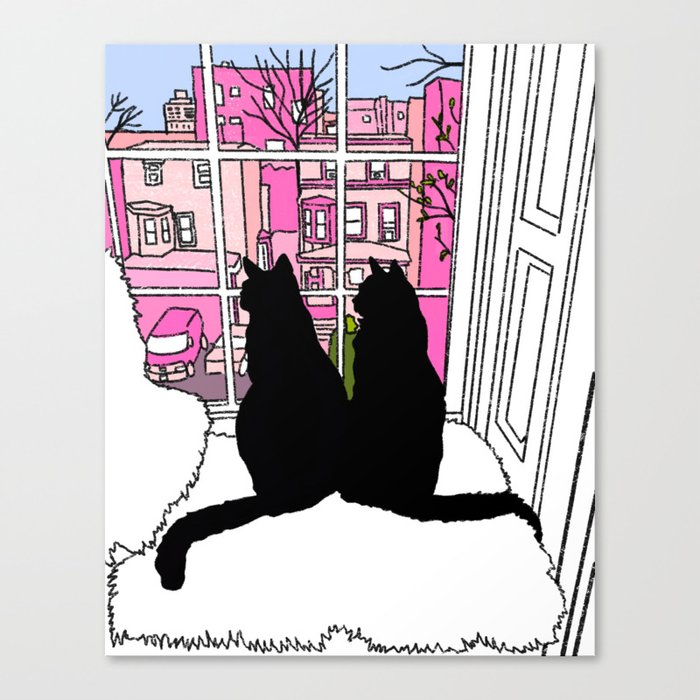 Window Cats Silhouette Spring Morning Canvas Print