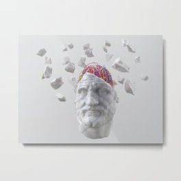 ancient man sculpture with wires in his head Metal Print | Idea, Man, Art, Intellect, Graphicdesign, Artificial, Crack, Human, Wires, Knot 