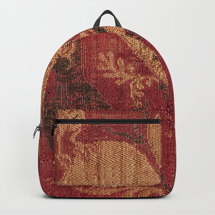 Antique Distressed Red Silk with Palmettes and Birds Backpack