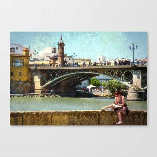 Relaxing by the river Guadalquivir, Sevilla Canvas Print
