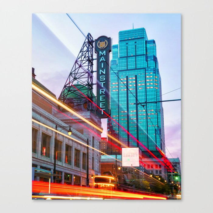 One Kansas City Place And Main Street Light Trails Canvas Print by