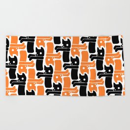 orange & black cat Beach Towel