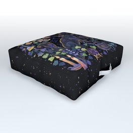 Black Cat Outdoor Floor Cushion | Dark, Moon, Magic, Mystical, Wicca, Candle, Plant, Botanical, Animal, Nature 