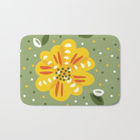 Abstract Yellow Primrose Flower Bath Mat