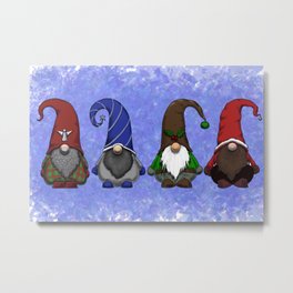 Christmas Gnomes on Snowy Blue Metal Print