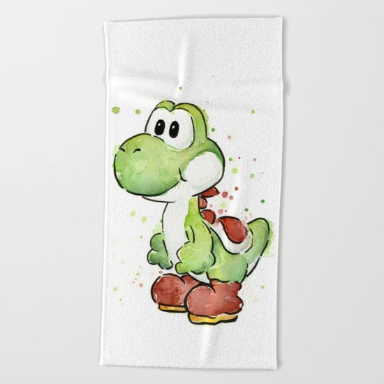 Yoshi Watercolor Mario Beach Towel