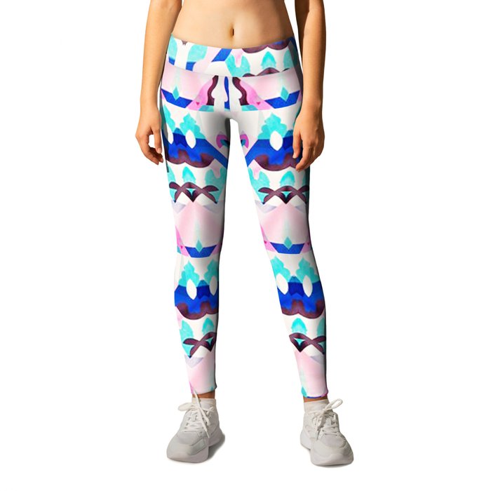 Mountain Ikat in Pink and Blue Leggings by KatieWohlArt | Society6