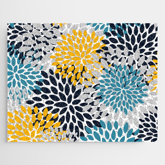 Modern Teal, Yellow and Blue Jigsaw Puzzle