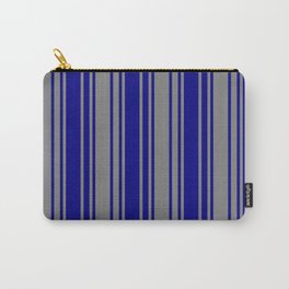 [ Thumbnail: Blue & Grey Colored Stripes/Lines Pattern Carry-All Pouch ]