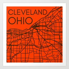 Cleveland Ohio Map City Street Maps OH Home Town Pride Vintage Print Art Print