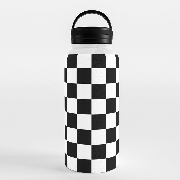 3dRose Checkered Black and White Squares- Art, Sports Water Bottle, 21oz