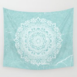 Mandala on concrete - teal Wall Tapestry