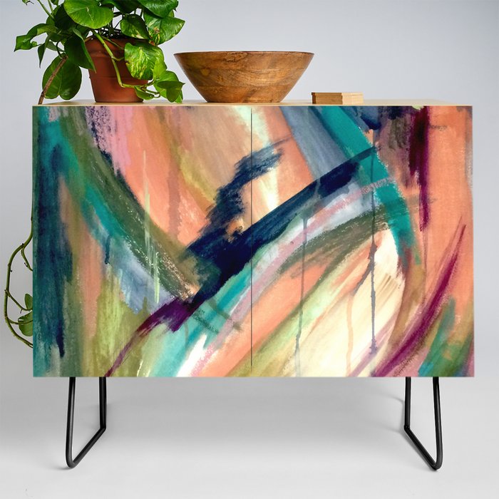 Brave -  a colorful acrylic and oil painting Credenza